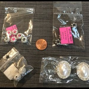 SILVER METAL ROUND RHINESTONE PEARL FOCAL BEADS